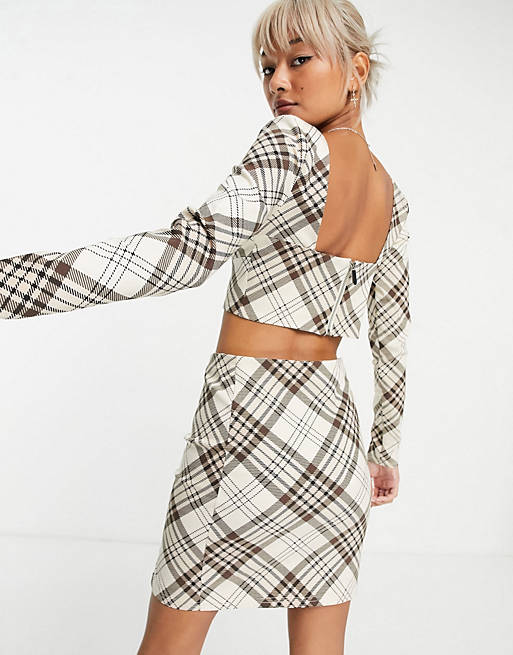  Shirts & Blouses/Topshop co-ord check bengaline long sleeve top in camel 