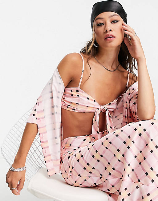 Topshop co-ord check bralet in pink
