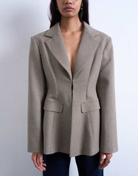 Topshop co ord  check cinched waist blazer in brown - view 1