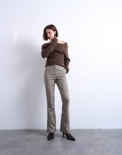 Co ord check high waisted tailored trouser in brown