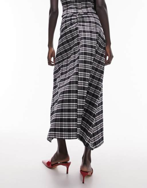 Topshop co-ord check knot maxi skirt in mono, 3 of 4