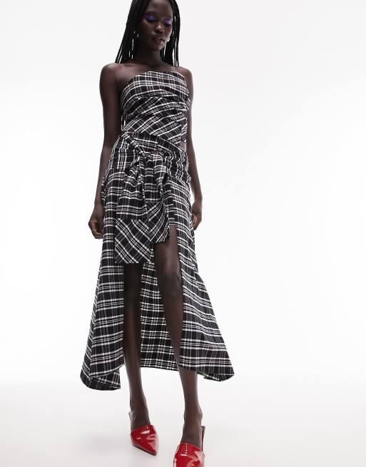 Topshop co-ord check knot maxi skirt in mono, 4 of 4
