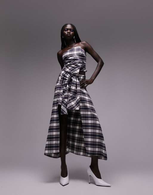 Topshop co ord check knot maxi skirt in multi