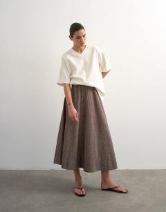 Co ord check tie waist pleated maxi skirt in brown
