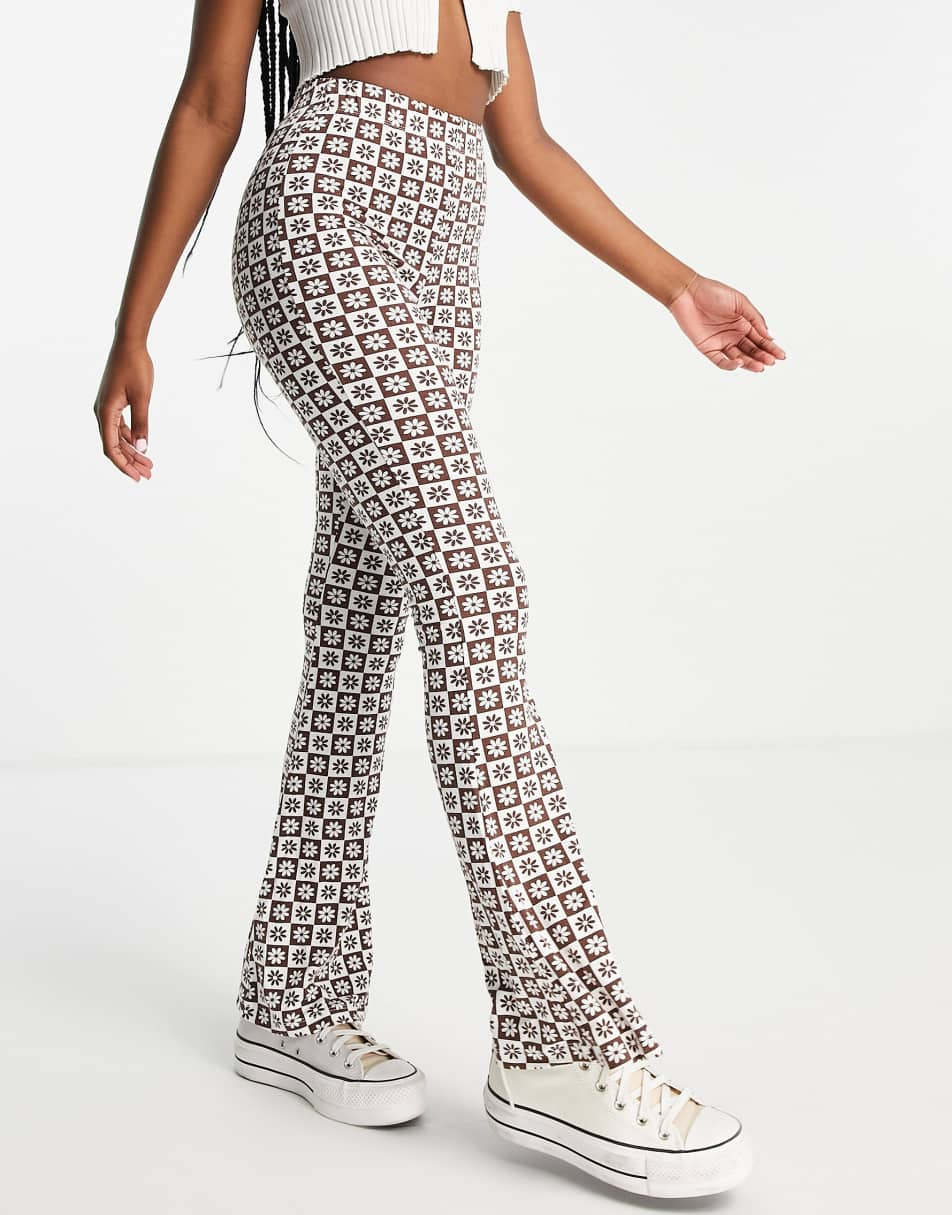 TOPSHOP Floral Mesh Seam Skinny Flare Trouser With Front Hem