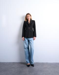 Model wearing Co ord cinched waist blazer in black