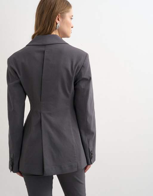 Topshop co ord clean cinched blazer in charcoal, 4 of 4
