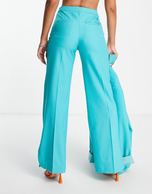 ASYOU square sequin flare pants in turquoise - part of a set