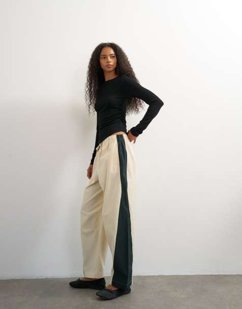 Topshop co ord color block techy trouser in stone and black - view 1