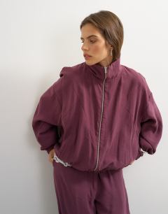 Co ord  colour block funnel neck track jacket in fig