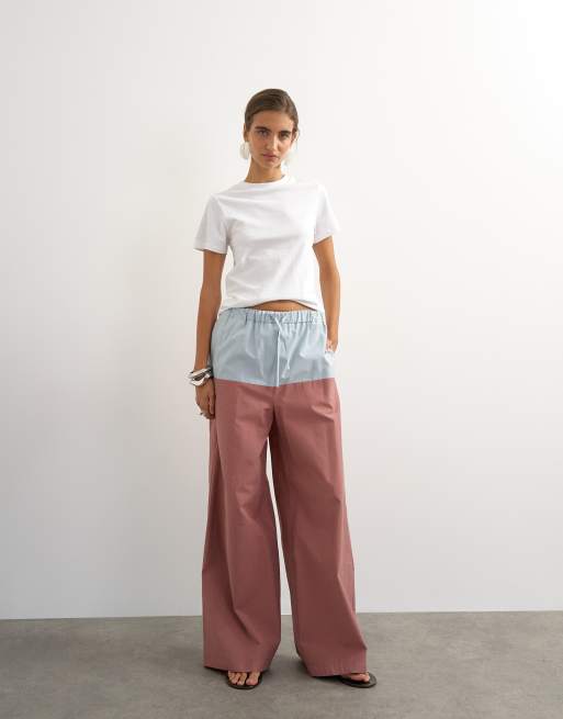 Topshop – Set im Farbblockdesign in Blau und Mauve, bestehend aus Hose mit weitem Bein und Bomberjacke, 2 von 3