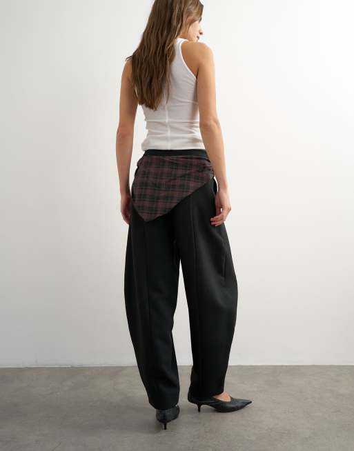Topshop co ord contrast check wrap barrel pant in brown, 5 of 5