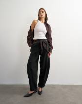 Topshop co ord contrast check wrap barrel trouser in black
