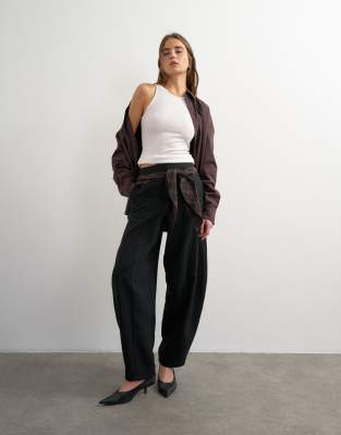 Topshop Co Ord Contrast Check Wrap Barrel Trouser In Brown