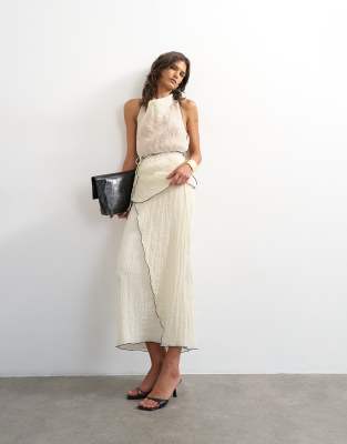 Topshop co-ord crinkle wrap midi skirt with contrast stitching in ecru