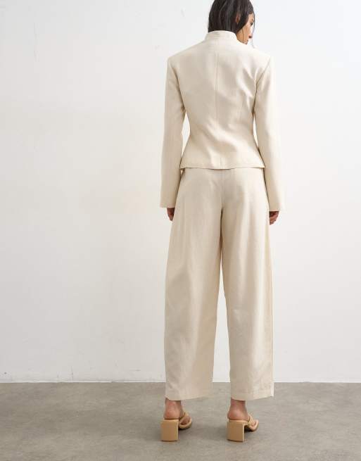 Topshop co ord crop barrel pant in ecru, 4 of 5