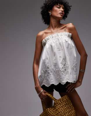 Topshop co-ord cutwork bandeau in ivory-Yellow