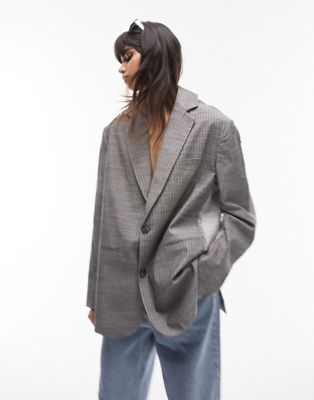 Topshop co-ord deconstructed raw hem pinstripe blazer in light and dark charcoal