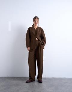 Co ord double pleat suit trouser in brown 