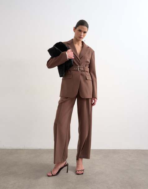 Topshop co ord double tailored trouser in chocolate - view 1