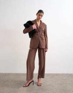 Co ord double tailored trouser in chocolate