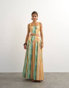 Co-ord drop waist full circle midi skirt in orange abstract stripe