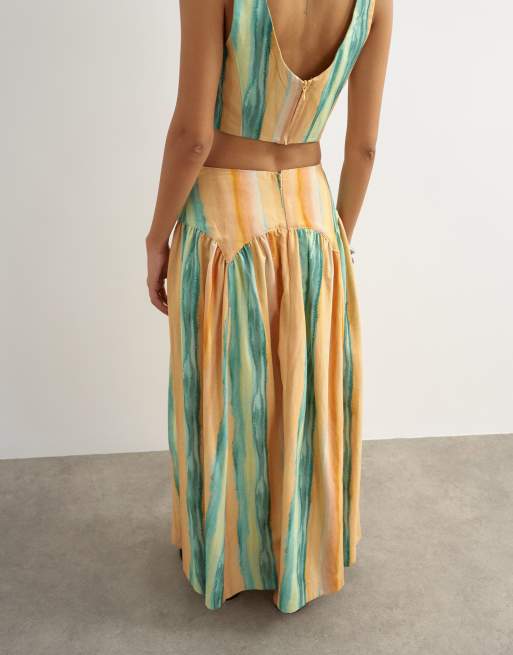 Topshop co-ord drop waist full circle midi skirt in orange abstract stripe, 5 of 5
