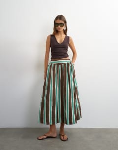 Co-ord drop waist saloon maxi skirt in brown stripe