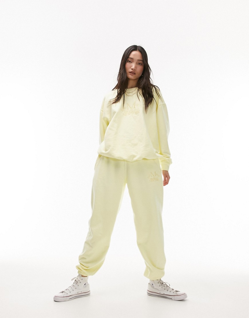 Topshop co-ord east mercer embroidered vintage wash oversized cuffed jogger in yellow