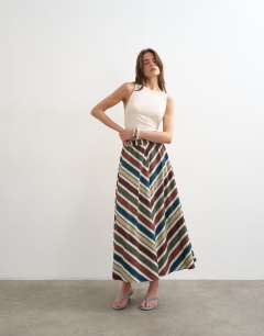 Co-ord elasticated waist full circle maxi skirt in multi stripe