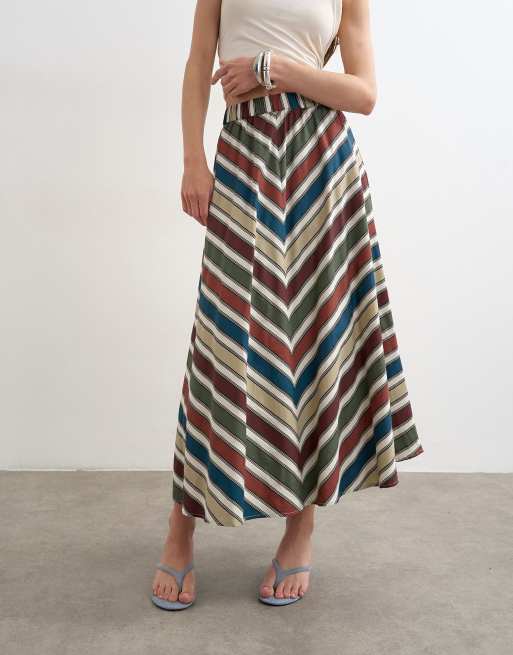 Topshop co-ord elasticated waist full circle maxi skirt in multi stripe, 2 of 5
