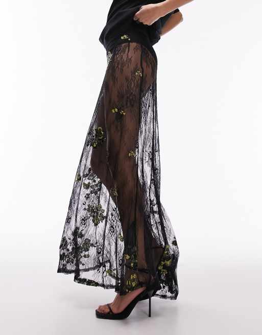 Topshop co ord embellished lace maxi skirt in black , 3 of 5