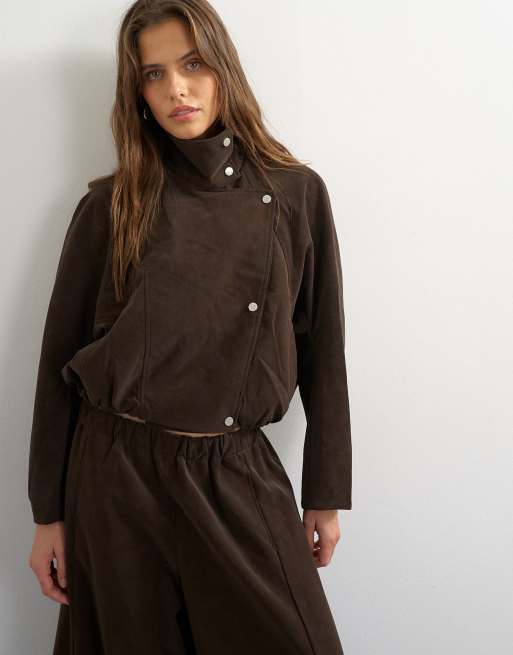 Topshop co-ord faux leather in brown - BROWN, 3 of 3