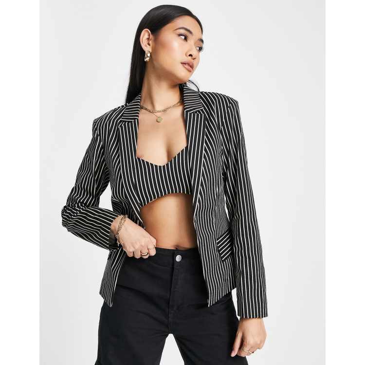 Topshop co-ord fitted stripe blazer in monochrome