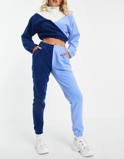 Topshop co ord fleece colour block jogger in blue