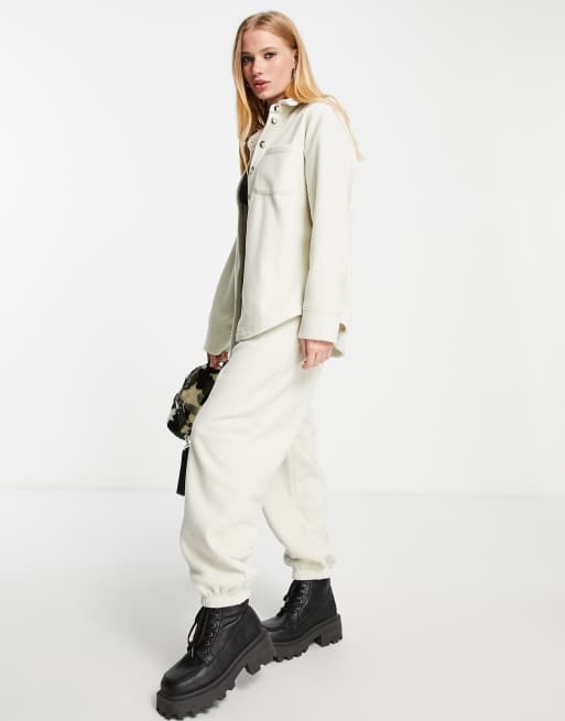 Topshop co ord fleece shirt in ivory, 4 of 4
