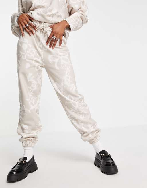 Topshop co-ord floral graffiti pattern oversized jogger in beige