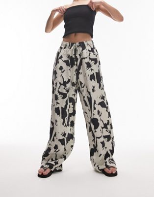 Topshop co-ord floral printed linen balloon trouser in monochrome
