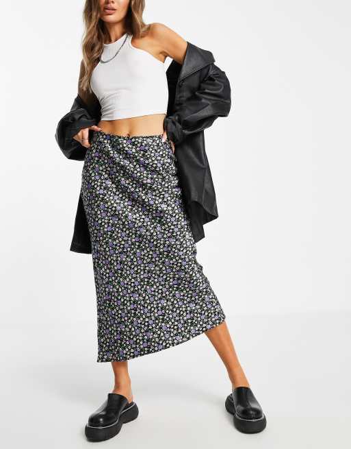 coord floral satin bias skirt in purple ASOS