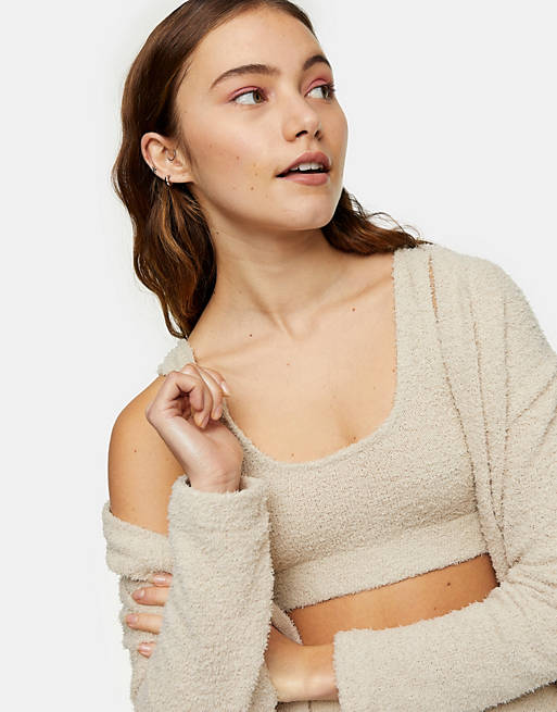Topshop co-ord fluffy bralet in taupe