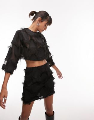 Topshop co-ord fluffy circle crop in black