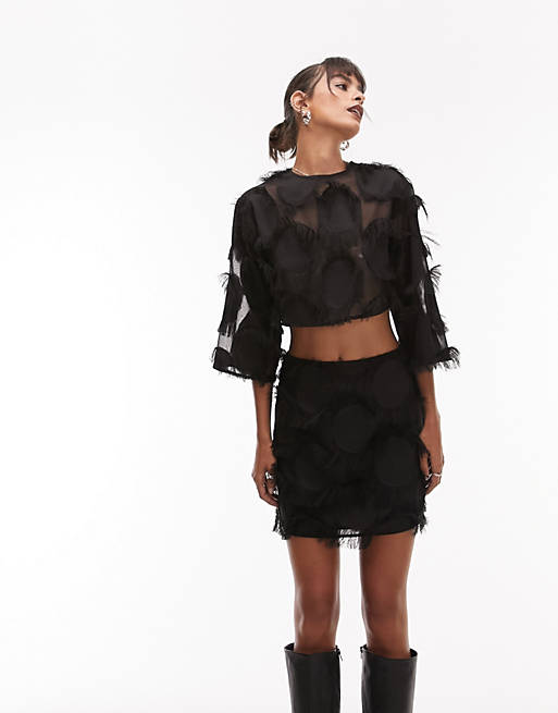 Topshop co-ord fluffy circle pelmet mini skirt in black | ASOS