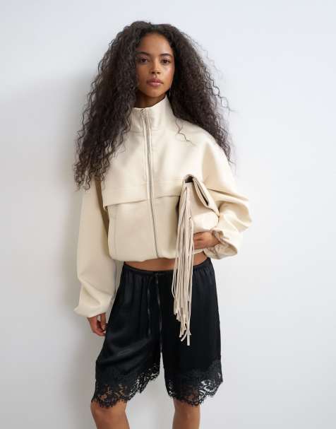 Topshop co ord funnel neck jacket in ecru - view 1