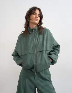 Co ord funnel neck jacket in green stripe