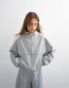 Co ord funnel neck jacket in light grey