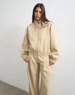 Co ord funnel neck jacket in sand