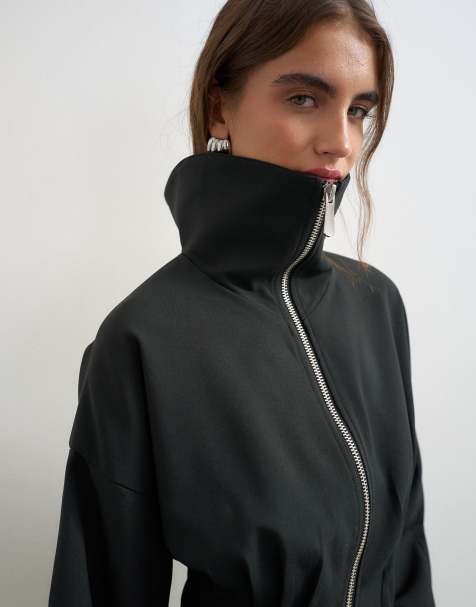 Topshop co-ord giacca da tuta con collo alto e vita stretta nera - view 1