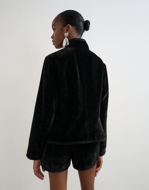 Topshop co-ord giacca in velluto con dettaglio annodato e colletto Nehru nera, 4 di 4