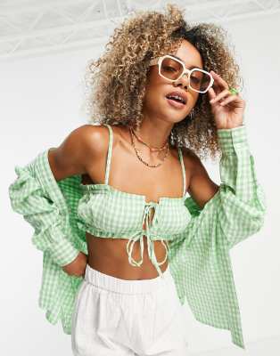 Topshop co-ord gingham cami top in green - ASOS Price Checker