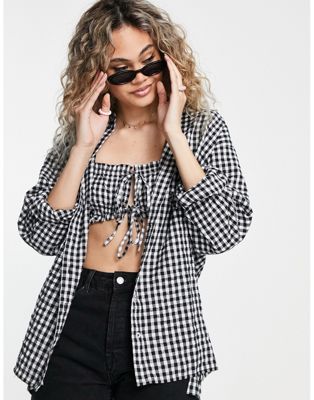 Topshop gingham shirt in monochrome (part of a set) - ASOS Price Checker